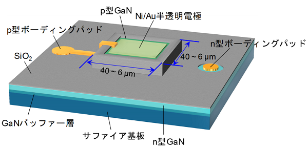 窒化ガリウムマイクロLEDの発光効率を低電流密度で５倍に高効率化